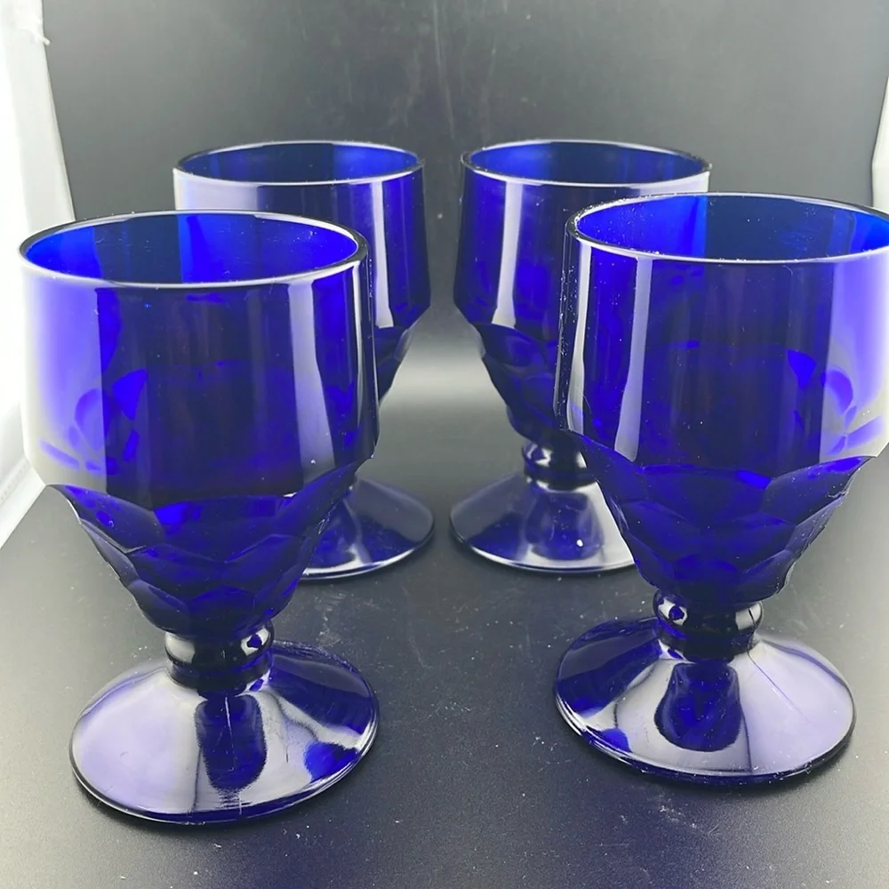 Vintage Cobalt Blue 10oz Georgian Honeycomb Water Glasses 5.5